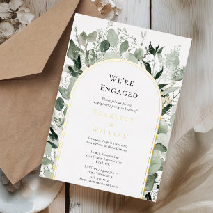 Invitación Con Relieve Metalizado ESTAMPADO EN HOJAS DE EUCALIPTO Dorado Salvia Simp