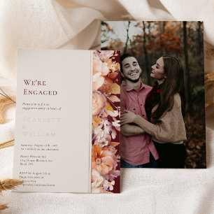 Invitación Con Relieve Metalizado ESTAMPADO en otoño Burgundy Foto Nos hemos comprom