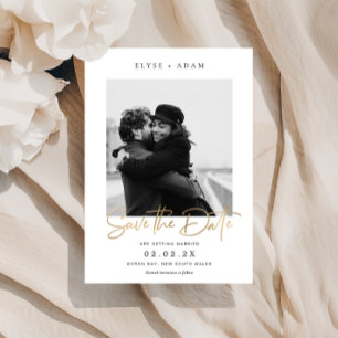 Invitación Con Relieve Metalizado Estelle Photo Save The Date Hoja de Oro
