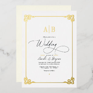 Invitación Con Relieve Metalizado Estética de dinero antiguo Boda de oro y marfil