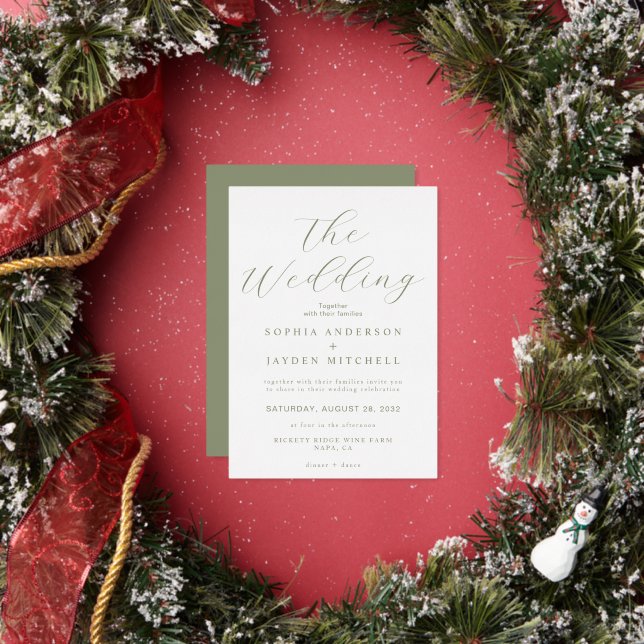 Invitación Con Relieve Metalizado Estética del Boda blanco y verde sabio simple (in situ)