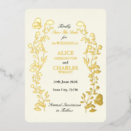 Invitación Con Relieve Metalizado Estilo vintage crema y oro Save The Date