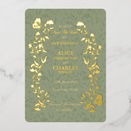 Invitación Con Relieve Metalizado Estilo Vintage Sage Ggreen Guardar la fecha
