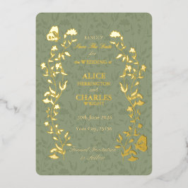 Invitación Con Relieve Metalizado Estilo vintage Salvia verde Guardar la fecha