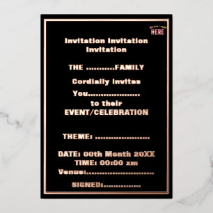 INVITACIÓN CON RELIEVE METALIZADO ESTILOSO MODERNO PERSONALIZABLE NEGRO VERIFICADO D