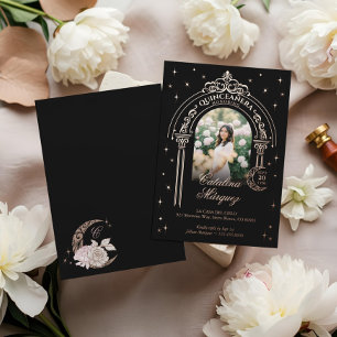 Invitación Con Relieve Metalizado Estrella celestial de la luna Tiara Foto de Quince