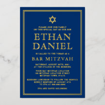 Estrella de David bar mitzvah azul marino dorada o