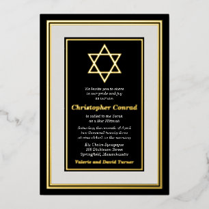Invitación Con Relieve Metalizado Estrella de David Bar Mitzvah de oro con lámina de