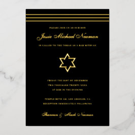 Invitación Con Relieve Metalizado Estrella de David de oro de franja tradicional par