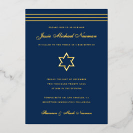 Invitación Con Relieve Metalizado Estrella de David de oro de franja tradicional par