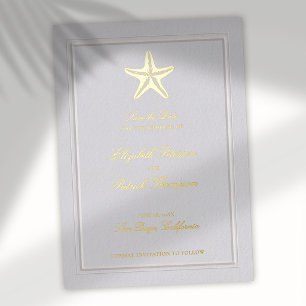 Invitación Con Relieve Metalizado Estrella de mar Costera Formal Falsa Boda Guardar