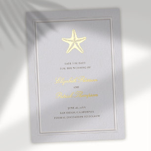 Invitación Con Relieve Metalizado Estrella de Mar Costera Formal Falsa Boda Guardar