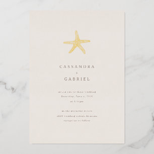 Invitación Con Relieve Metalizado Estrella de mar dorada para boda en Lihue