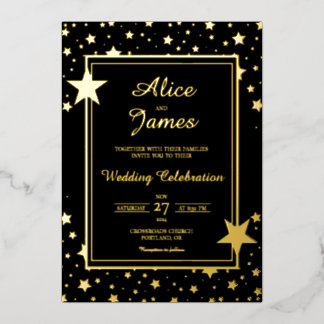 Invitación Con Relieve Metalizado Estrella Frontera Lujo Elegante Boda con Hoja de O