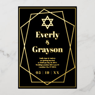 Invitación Con Relieve Metalizado Estrella judía marco geométrico Boda de oro Reliev
