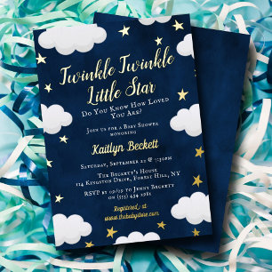 Invitación Con Relieve Metalizado Estrella Pequeña Brillo Neutral Real para Baby Sho