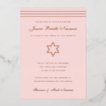 Invitación Con Relieve Metalizado Estrella tradicional de David Bat Mitzvah Star of<br><div class="desc">El verdadero Relieve metalizado de oro está aquí; elige entre el Relieve metalizado dorado, el oro rosa o el Relieve metalizado plateado. El color de fondo es el personalizable. Si lo desea, agregue también una foto al reverso. Si desea quitar texto de la capa de Relieve metalizado, introduzca el editor...</div>