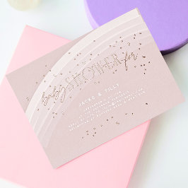 Invitación Con Relieve Metalizado Estrellas arcoiris moderno Baby Shower Rosa Gold