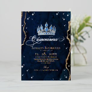 Invitación Con Relieve Metalizado Estrellas Celestiales de Hoja de Oro Princesa Quin