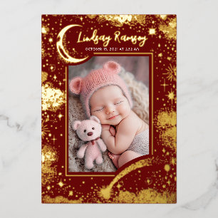 Invitación Con Relieve Metalizado Estrellas Celestiales Lindas Rojas Fotos de Recién