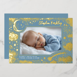 Invitación Con Relieve Metalizado Estrellas cutáneos Luna Celestial recién nacido fo