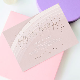 Invitación Con Relieve Metalizado Estrellas de Arcoíris Modernas Baby Shower Rosa Do