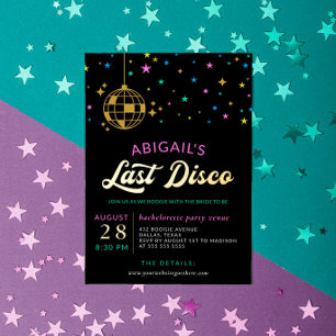 Invitación Con Relieve Metalizado Estrellas de Bola de Disco de Oro Soltera Último D