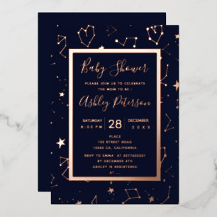 Invitación Con Relieve Metalizado Estrellas de constelación cardíaca ducha azul mari