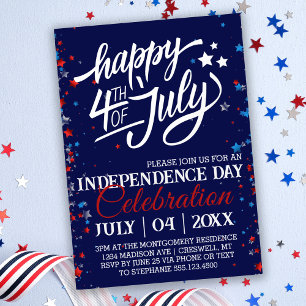 Invitación Con Relieve Metalizado Estrellas de la fiesta del cuatro de julio