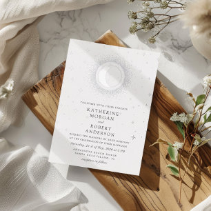 Invitación Con Relieve Metalizado Estrellas de medianoche celestial luna boda