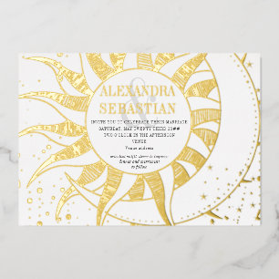 Invitación Con Relieve Metalizado Estrellas de medianoche Luna Sol Boda Celestial Pl