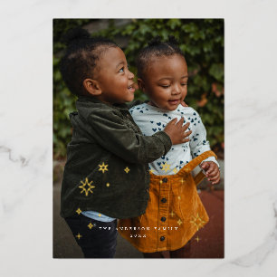 Invitación Con Relieve Metalizado Estrellas de Papel de Oro Navidad Mágica