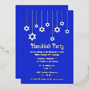 Invitación Con Relieve Metalizado Estrellas del Fiesta David Hanukkah
