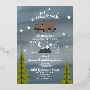 Invitación Con Relieve Metalizado Estrellas del Oso Dormilón Baby Shower