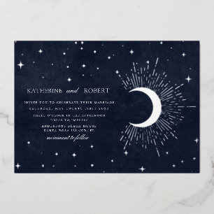 Invitación Con Relieve Metalizado estrellas plateadas de azul celestial de medianoch