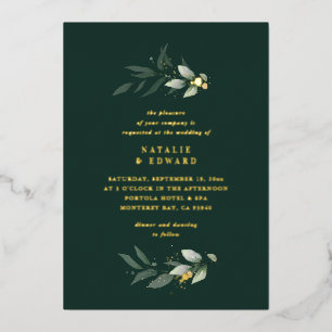 Invitación Con Relieve Metalizado Eucalipto moderno minimalista elegante boda verde