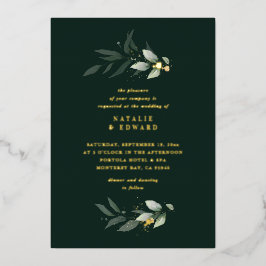 Invitación Con Relieve Metalizado Eucalipto verde de boda minimalista moderno elegan
