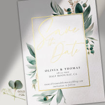 Eucalipto Verde Dorado Romance Boda Guardar Fecha