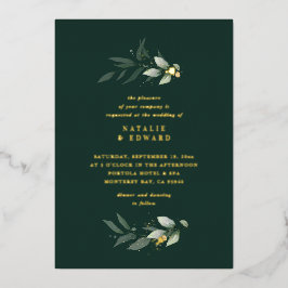 Invitación Con Relieve Metalizado Eucalipto verde elegante minimalista moderna boda