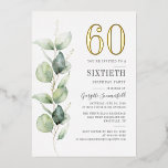 Invitación Con Relieve Metalizado Eucalyptus 60º cumpleaños Greenery Watercolor Gold<br><div class="desc">Invitación al Relieve metalizado dorado Eucalyptus 60th Birthday Greenery Watercolor. Presenta un moderno y suculento diseño botánico con una popular tipografía y diseño de moda. Perfecto para otras ocasiones especiales como fiestas sorpresa y celebraciones de aniversario</div>