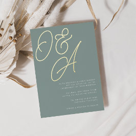 Invitación Con Relieve Metalizado Eucalyptus | Boda de monograma con guión dorado