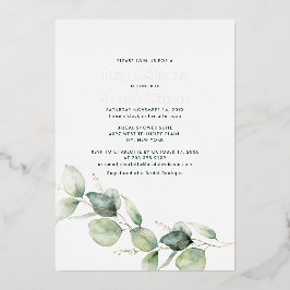 Invitación Con Relieve Metalizado Eucalyptus Bridal Shower Silver