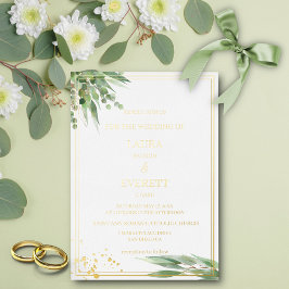 Invitación Con Relieve Metalizado Eucalyptus Frame Green Gold Folicolor