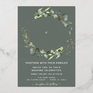 Invitación Con Relieve Metalizado Eucalyptus Greenery Boda Fondo Verde