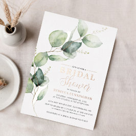 Invitación Con Relieve Metalizado Eucalyptus Greenery deja la ducha de novia platead