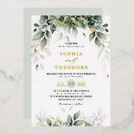 Invitación Con Relieve Metalizado Eucalyptus Greenery Gum Boda Rústico Botánico