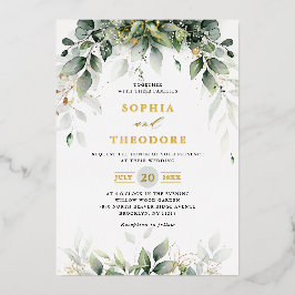 Invitación Con Relieve Metalizado Eucalyptus Greenery Gum Boda Rústico Botánico