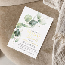 Eucalyptus Greenery Script Bridal Shower Gold