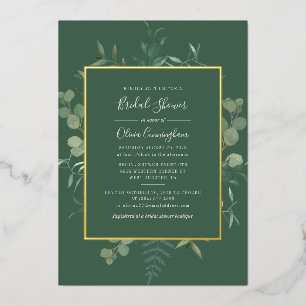 Invitación Con Relieve Metalizado Eucalyptus Greenery Watercolour Bridal Shower