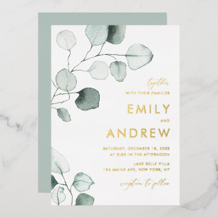 Invitación Con Relieve Metalizado Eucalyptus minimalista deja Boda